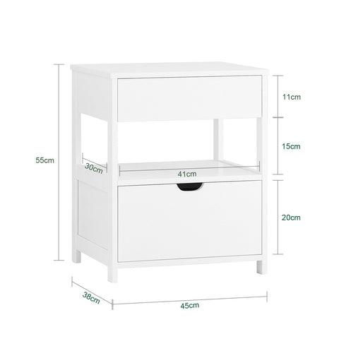 Rootz White Bedside Table - Nightstand - MDF Furniture - Scratch Resistant - 45x55x38cm