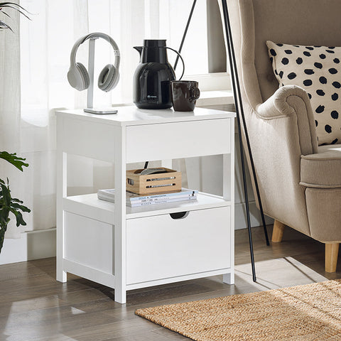 Rootz White Bedside Table - Nightstand - MDF Furniture - Scratch Resistant - 45x55x38cm