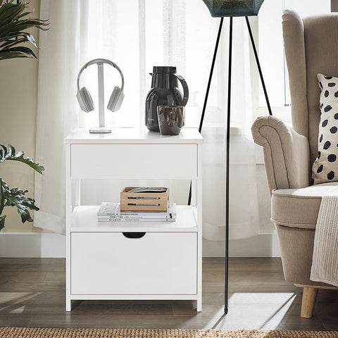 Rootz White Bedside Table - Nightstand - MDF Furniture - Scratch Resistant - 45x55x38cm