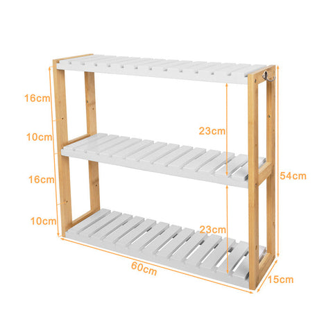 Rootz Bamboe Badkamerplank - Keukenplank - Wandplank - Verstelbare opbergruimte - Optimale ruimte - Inclusief haken - 54cm x 60cm x 15cm