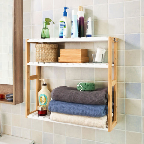 Rootz Bamboe Badkamerplank - Keukenplank - Wandplank - Verstelbare opbergruimte - Optimale ruimte - Inclusief haken - 54cm x 60cm x 15cm