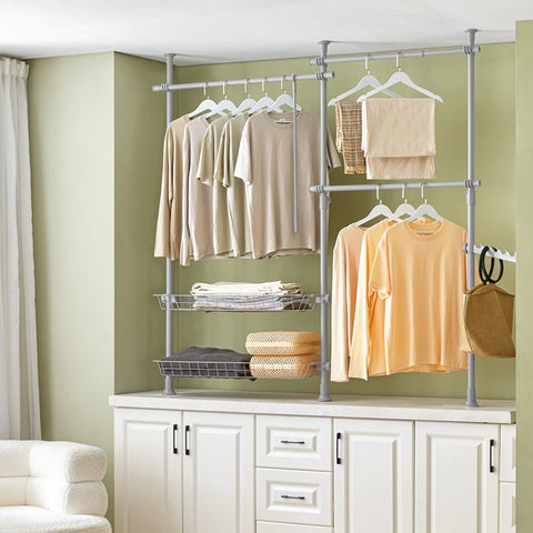 Rootz Verstelbare Telescopische Kledingroede - Garderobeorganisator - Rekkensysteem - Ruimtebesparend ontwerp - Eenvoudige montage - Variabele maat 147-198cm x 200-285cm - Lichtgrijs