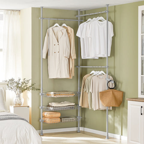Rootz Verstelbare Telescopische Kledingroede - Garderobeorganisator - Rekkensysteem - Ruimtebesparend ontwerp - Eenvoudige montage - Variabele maat 147-198cm x 200-285cm - Lichtgrijs