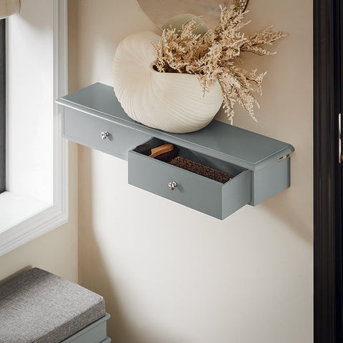 Rootz Floating Shelf with Drawers - Wall-Mounted Storage - Hanging Closet Organizer - Space-Saving Design - Integrated Stoppers - Light Gray - 64cm x 10cm x 15cm