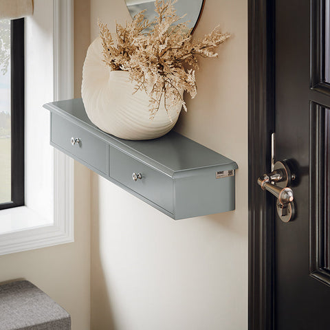 Rootz Floating Shelf with Drawers - Wall-Mounted Storage - Hanging Closet Organizer - Space-Saving Design - Integrated Stoppers - Light Gray - 64cm x 10cm x 15cm
