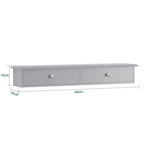 Rootz Floating Shelf with Drawers - Wall-Mounted Storage - Hanging Closet Organizer - Space-Saving Design - Integrated Stoppers - Light Gray - 64cm x 10cm x 15cm
