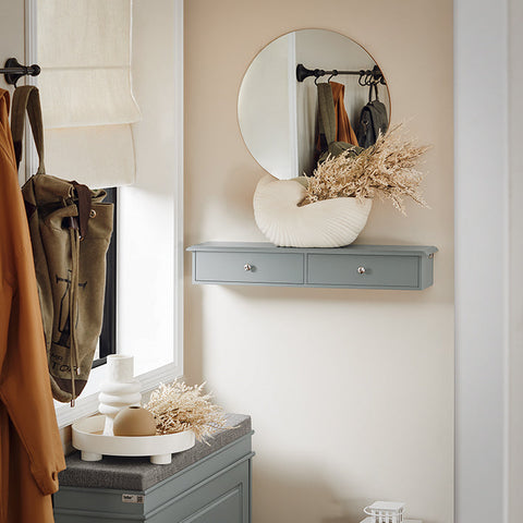 Rootz Floating Shelf with Drawers - Wall-Mounted Storage - Hanging Closet Organizer - Space-Saving Design - Integrated Stoppers - Light Gray - 64cm x 10cm x 15cm