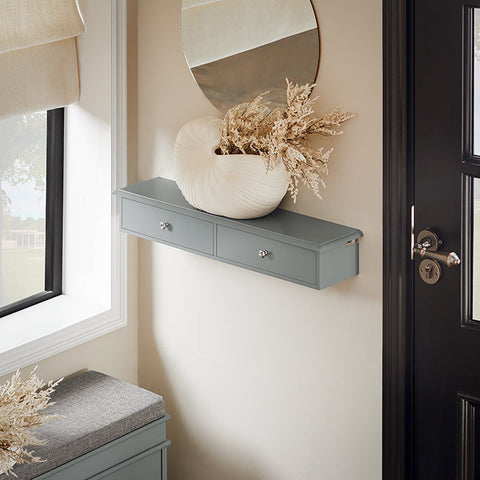 Rootz Floating Shelf with Drawers - Wall-Mounted Storage - Hanging Closet Organizer - Space-Saving Design - Integrated Stoppers - Light Gray - 64cm x 10cm x 15cm