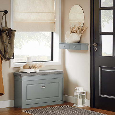 Rootz Floating Shelf with Drawers - Wall-Mounted Storage - Hanging Closet Organizer - Space-Saving Design - Integrated Stoppers - Light Gray - 64cm x 10cm x 15cm