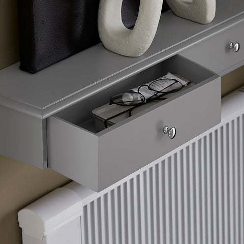 Rootz Floating Shelf with Drawers - Wall-Mounted Cabinet - Storage Organizer - Modern Design - Space-Saving - Integrated Stoppers - Light Gray - 93cm x 10cm x 15cm