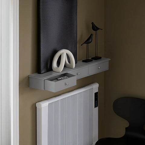 Rootz Floating Shelf with Drawers - Wall-Mounted Cabinet - Storage Organizer - Modern Design - Space-Saving - Integrated Stoppers - Light Gray - 93cm x 10cm x 15cm