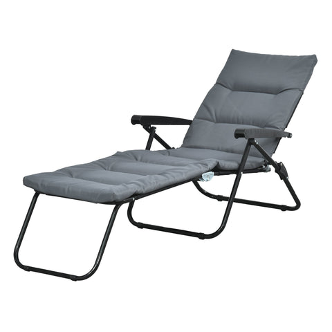 Rootz Folding Sun Lounger - Adjustable Recliner - Outdoor Lounger - High Comfort, 153cm x 58.5cm x 89cm - Steel & Polyester Grey