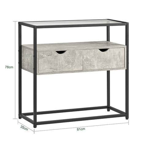Rootz Modern Sideboard Console Table - Hall Table - Light Gray Side Table - Glass Top - Spacious Storage - Sturdy Design - Adjustable Feet - 81cm x 78cm x 35cm
