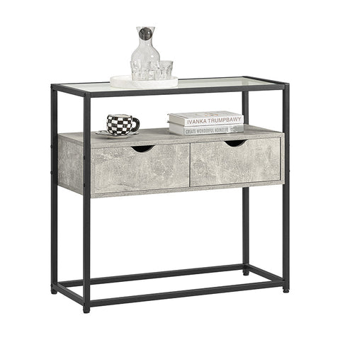 Rootz Modern Sideboard Console Table - Hall Table - Light Gray Side Table - Glass Top - Spacious Storage - Sturdy Design - Adjustable Feet - 81cm x 78cm x 35cm