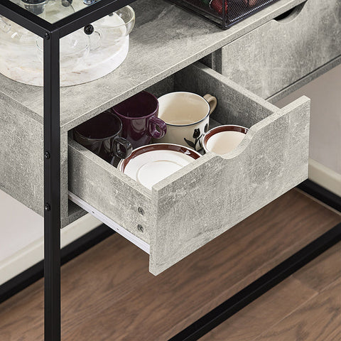 Rootz Moderne Dressoir Console Tafel - Haltafel - Lichtgrijze Bijzettafel - Glazen Blad - Ruime Opbergruimte - Stevig Ontwerp - Verstelbare Voeten - 81cm x 78cm x 35cm