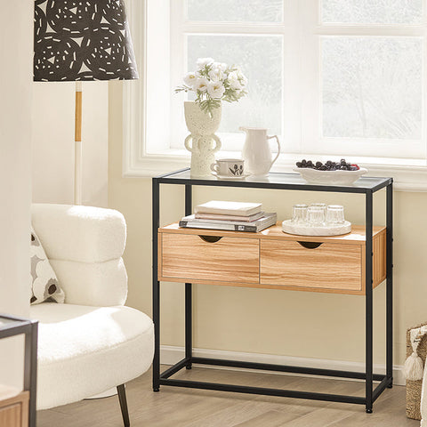 Rootz Modern Sideboard Console Table - Hall Table - Side Table - Glass Top - Spacious Storage - Sturdy Design - Adjustable Feet - 81cm x 78cm x 35cm