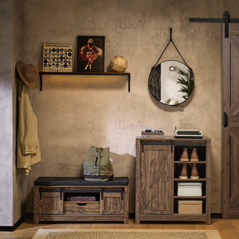 Rootz Modern Sideboard with Sliding Door - Dresser - Shoe Cabinet - Versatile Storage - PB(E1) Material - Spacious with 5 Shelves and Drawer - 80cm x 92cm x 35cm