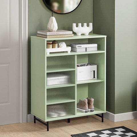 Rootz Modern Storage Cabinet - Sideboard - Hall Closet - Dresser - MDF and Metal with Glass - Adjustable Shelf - Sliding Door - Stable Design - 70cm x 90cm x 34cm