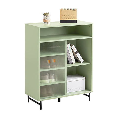 Rootz Modern Storage Cabinet - Sideboard - Hall Closet - Dresser - MDF and Metal with Glass - Adjustable Shelf - Sliding Door - Stable Design - 70cm x 90cm x 34cm