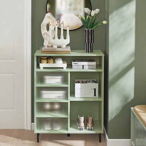 Rootz Modern Storage Cabinet - Sideboard - Hall Closet - Dresser - MDF and Metal with Glass - Adjustable Shelf - Sliding Door - Stable Design - 70cm x 90cm x 34cm