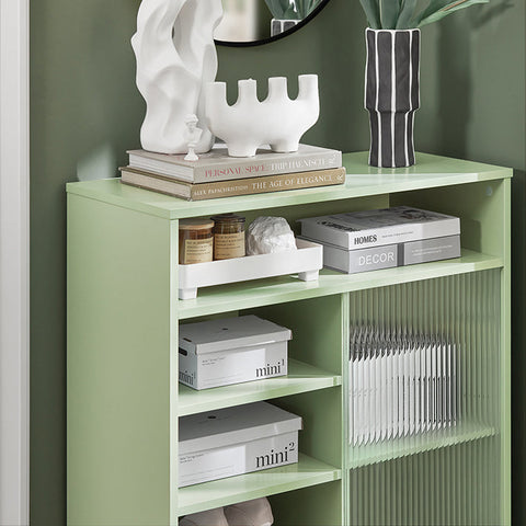 Rootz Modern Storage Cabinet - Sideboard - Hall Closet - Dresser - MDF and Metal with Glass - Adjustable Shelf - Sliding Door - Stable Design - 70cm x 90cm x 34cm