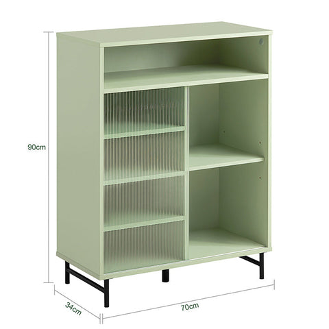 Rootz Modern Storage Cabinet - Sideboard - Hall Closet - Dresser - MDF and Metal with Glass - Adjustable Shelf - Sliding Door - Stable Design - 70cm x 90cm x 34cm