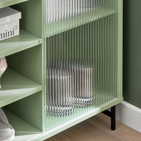 Rootz Modern Storage Cabinet - Sideboard - Hall Closet - Dresser - MDF and Metal with Glass - Adjustable Shelf - Sliding Door - Stable Design - 70cm x 90cm x 34cm