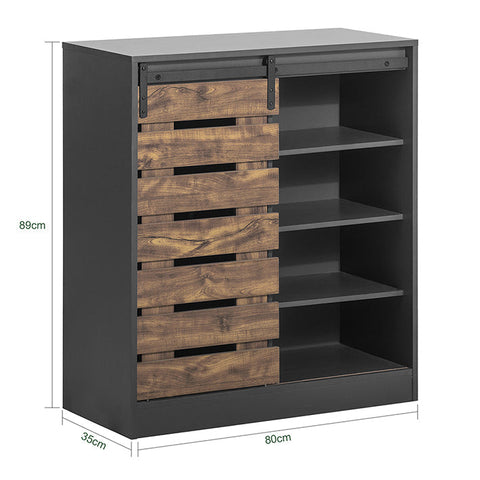 Rootz Modern Sideboard with Sliding Door - Dresser - Shoe Cabinet - Versatile Storage - Adjustable Shelving - Durable PB Material - 80cm x 89cm x 35cm
