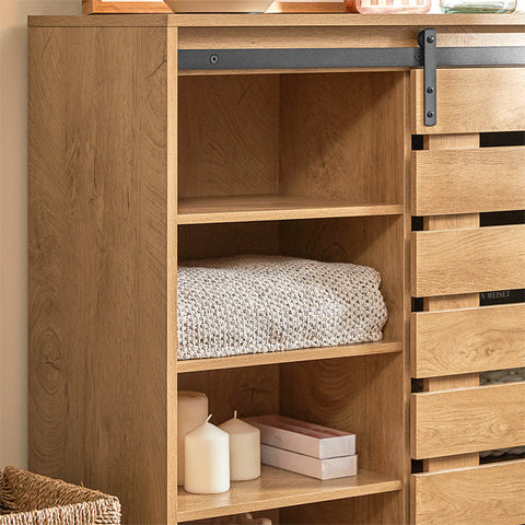 Rootz Modern Sideboard with Sliding Door - Dresser - Shoe Cabinet - Versatile Storage - Easy Assembly - Durable PB and MDF Materials - 80cm x 89cm x 35cm