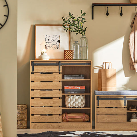 Rootz Modern Sideboard with Sliding Door - Dresser - Shoe Cabinet - Versatile Storage - Easy Assembly - Durable PB and MDF Materials - 80cm x 89cm x 35cm