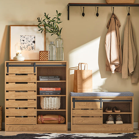 Rootz Modern Sideboard with Sliding Door - Dresser - Shoe Cabinet - Versatile Storage - Easy Assembly - Durable PB and MDF Materials - 80cm x 89cm x 35cm