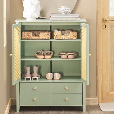 Rootz Modern Shoe Cabinet Sideboard - Hall Closet - Dresser - MDF Material - Air Permeable Grid Doors - Adjustable Shelves - Spacious Storage - 70cm x 90cm x 34cm