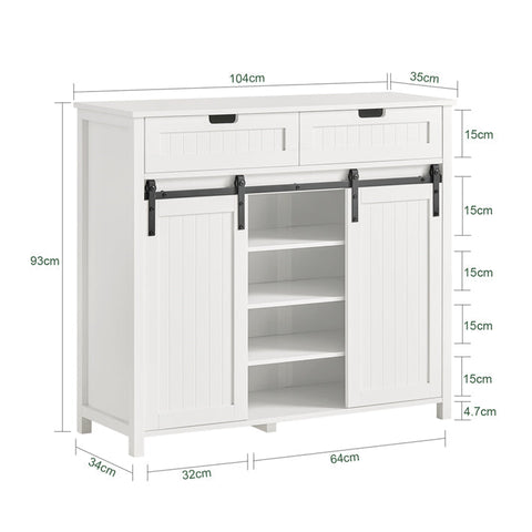 Rootz Sliding Door Sideboard - Storage Cabinet - Two Drawers - MDF PB - 104cm x 93cm x 35cm - Easy Assembly