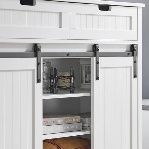 Rootz Sliding Door Sideboard - Storage Cabinet - Two Drawers - MDF PB - 104cm x 93cm x 35cm - Easy Assembly