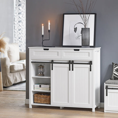 Rootz Sliding Door Sideboard - Storage Cabinet - Two Drawers - MDF PB - 104cm x 93cm x 35cm - Easy Assembly