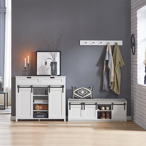 Rootz Sliding Door Sideboard - Storage Cabinet - Two Drawers - MDF PB - 104cm x 93cm x 35cm - Easy Assembly