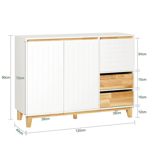 Rootz Kitchen Cabinet Sideboard - Hall Closet - Dresser - TV Cabinet - Adjustable Shelves - Wall Anchor Safety - Spacious Storage - MDF & Rubber Wood - 120cm x 90cm x 40cm