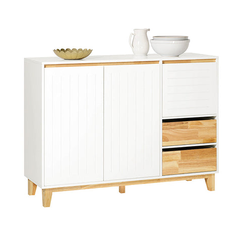 Rootz Kitchen Cabinet Sideboard - Hall Closet - Dresser - TV Cabinet - Adjustable Shelves - Wall Anchor Safety - Spacious Storage - MDF & Rubber Wood - 120cm x 90cm x 40cm
