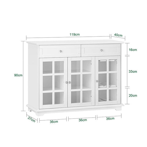 Rootz Wooden Kitchen Cabinet - Pantry Cupboard - Storage Unit - MDF & Rubber Wood - Wine Glass Holders - 119cm x 90cm x 40cm