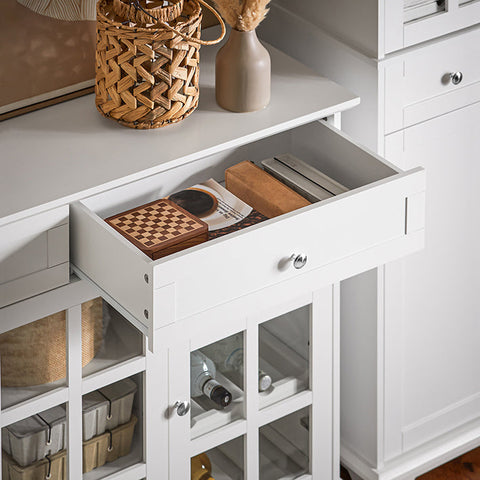 Rootz Wooden Kitchen Cabinet - Pantry Cupboard - Storage Unit - MDF & Rubber Wood - Wine Glass Holders - 119cm x 90cm x 40cm