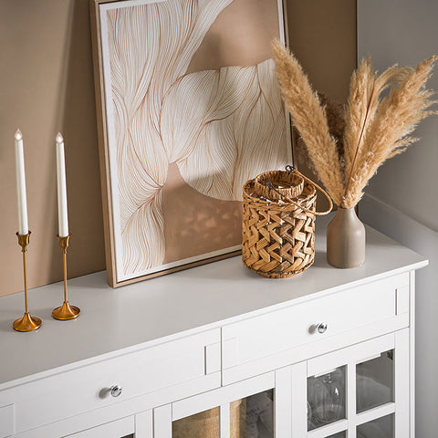 Rootz Wooden Kitchen Cabinet - Pantry Cupboard - Storage Unit - MDF & Rubber Wood - Wine Glass Holders - 119cm x 90cm x 40cm