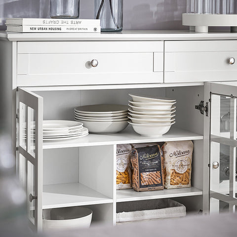 Rootz Wooden Kitchen Cabinet - Pantry Cupboard - Storage Unit - MDF & Rubber Wood - Wine Glass Holders - 119cm x 90cm x 40cm