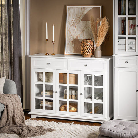 Rootz Wooden Kitchen Cabinet - Pantry Cupboard - Storage Unit - MDF & Rubber Wood - Wine Glass Holders - 119cm x 90cm x 40cm