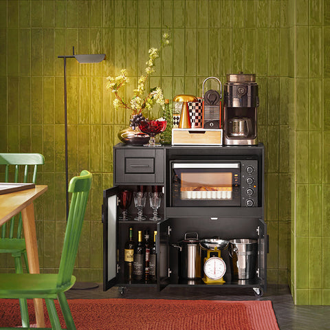 Rootz Kitchen Cabinet - Microwave Stand - Storage Cabinet - MDF(E1) - 88.5cm x 89cm x 40cm - Elegant Design - 100cm x 48cm x 18cm Pack