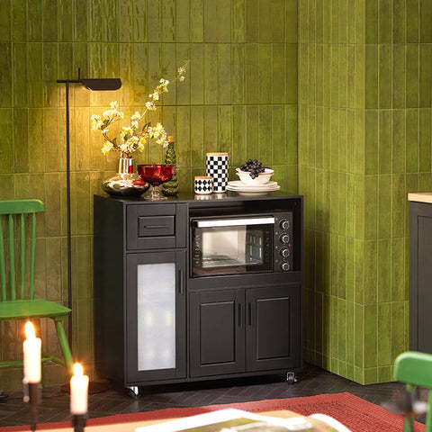 Rootz Kitchen Cabinet - Microwave Stand - Storage Cabinet - MDF(E1) - 88.5cm x 89cm x 40cm - Elegant Design - 100cm x 48cm x 18cm Pack