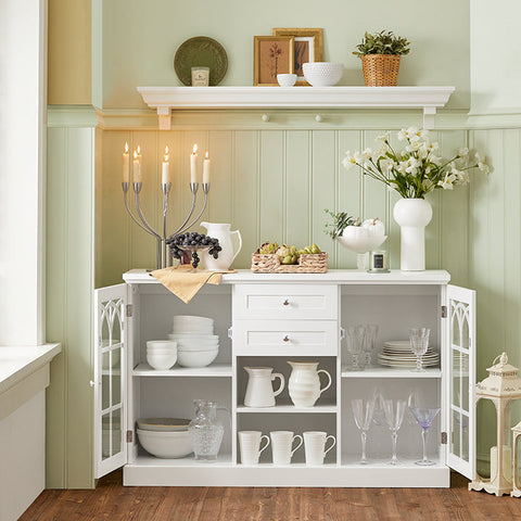 Rootz Kitchen Cabinet Sideboard - Hall Closet - Dresser - MDF and Glass Construction - Spacious Storage - Dust-Free Display - Easy Assembly - 120cm x 78cm x 39cm