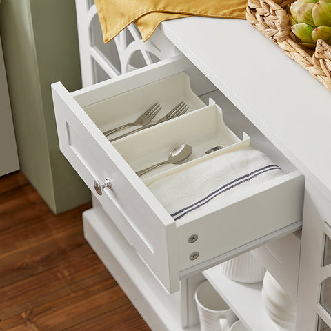 Rootz Kitchen Cabinet Sideboard - Hall Closet - Dresser - MDF and Glass Construction - Spacious Storage - Dust-Free Display - Easy Assembly - 120cm x 78cm x 39cm