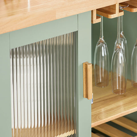 Rootz Modern Sideboard with Glass Doors - Kitchen Cabinet - Dresser - Hall Closet - Storage Organizer - Wine Glass and Bottle Holder - Spacious Microwave Compartment - MDF and Rubber Wood - 120cm x 90cm x 40cm - Green