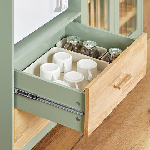 Rootz Modern Sideboard with Glass Doors - Kitchen Cabinet - Dresser - Hall Closet - Storage Organizer - Wine Glass and Bottle Holder - Spacious Microwave Compartment - MDF and Rubber Wood - 120cm x 90cm x 40cm - Green