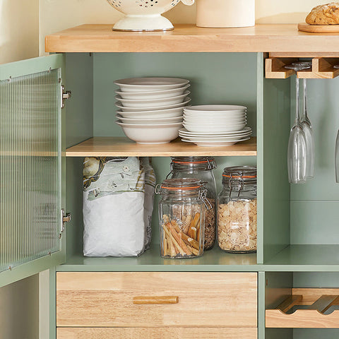Rootz Kitchen Trolley FKW114-GR - Kitchen Island - Sideboard - Wine Glass Holder - Bottle Shelf - Durable MDF & Bamboo - 109cm x 92cm x 40cm